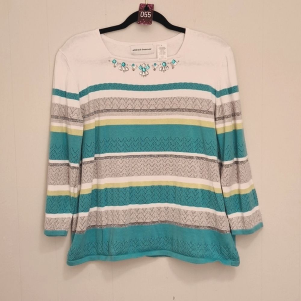 Alfred Dunner Multicolor Gem/Beaded Silver Glitter Sweater.